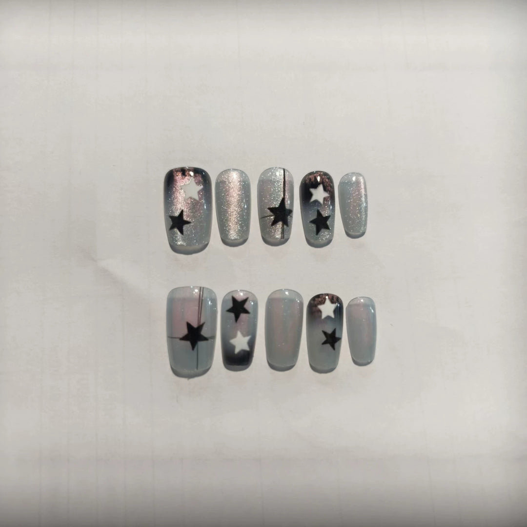 Artistic Star-Pattern Press-On Nail Set Bowlift