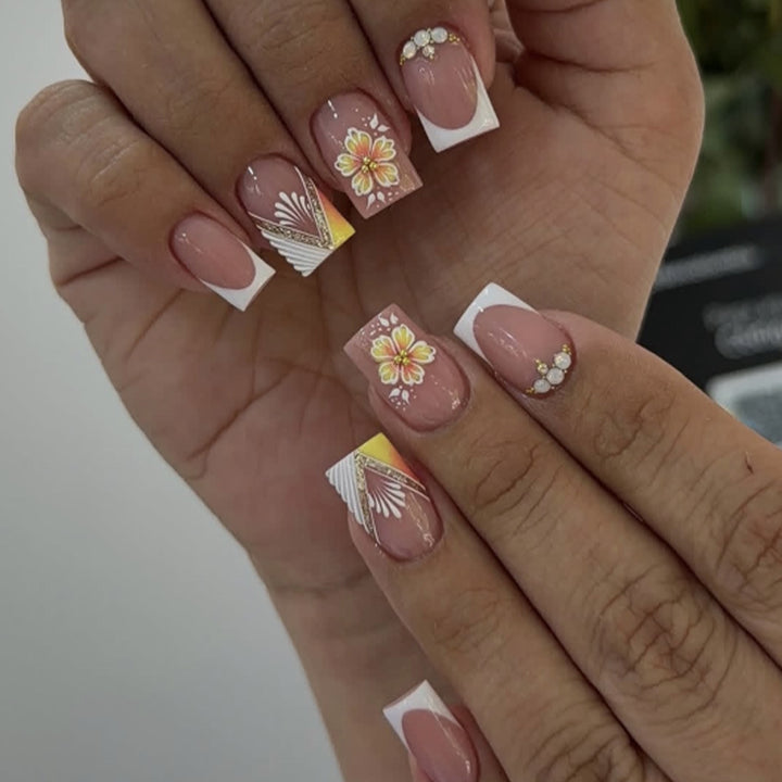 Elegant Floral French Tip Nail Art Bowlift