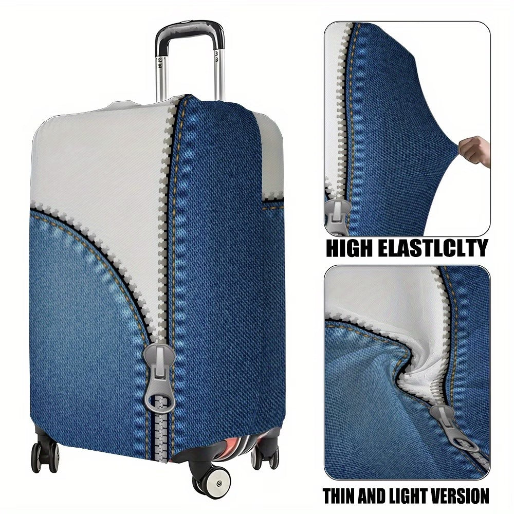 Unisex non-elastic luggage cover in zipper look with jeans structure and robust stretch fit for trolley Bowlift