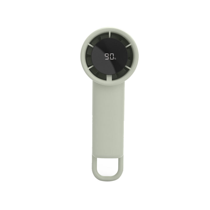 Unisex portable mini hand fan with digital battery display, quiet DC motor, and hanging loop Bowlift