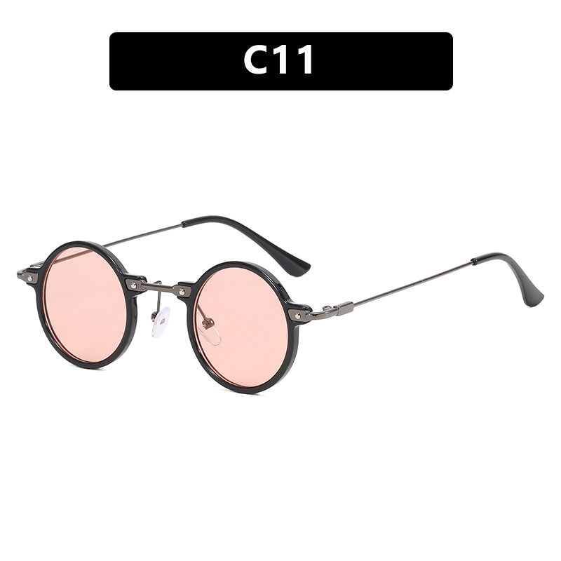 Women's round sunglasses with stylish metal frame and large blue lenses Bowlift