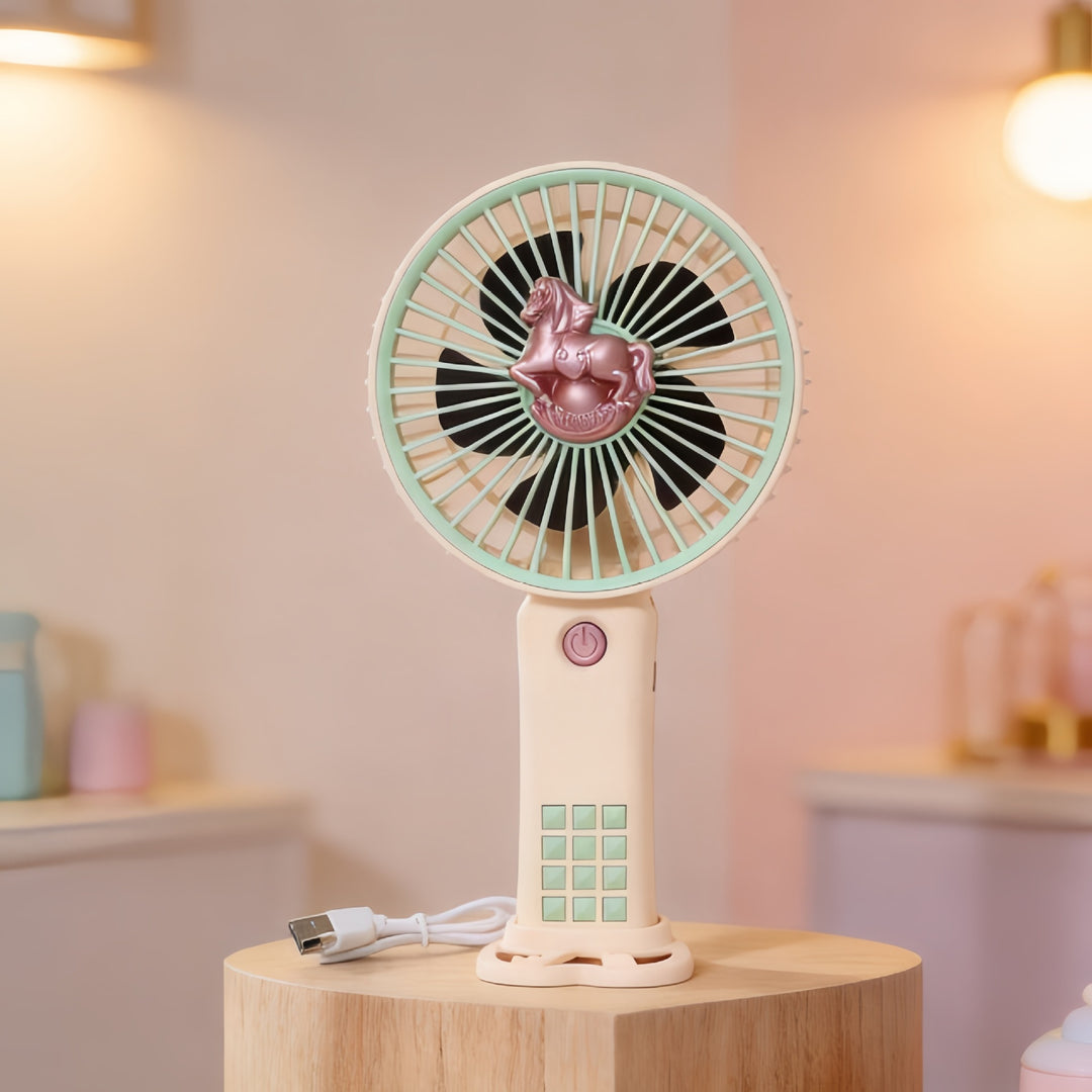 Women Portable Hand Fan with Innovative Unicorn Design Bowlift