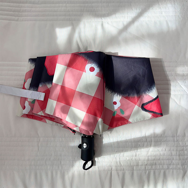 Women's Foldable Umbrella with Stylish Check Pattern Bowlift