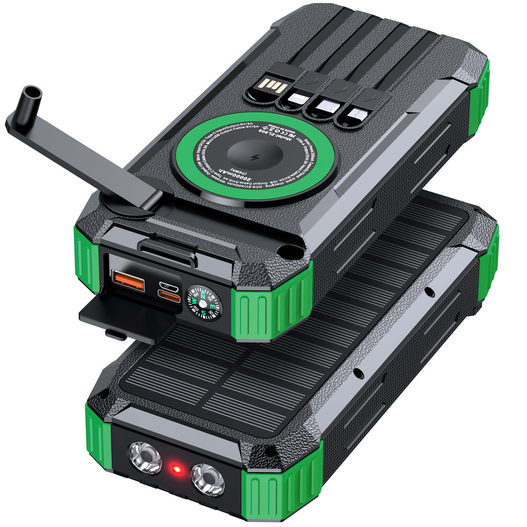Multifunctional Solar Power Bank with LED Light and Integrated Charging Cable Bowlift