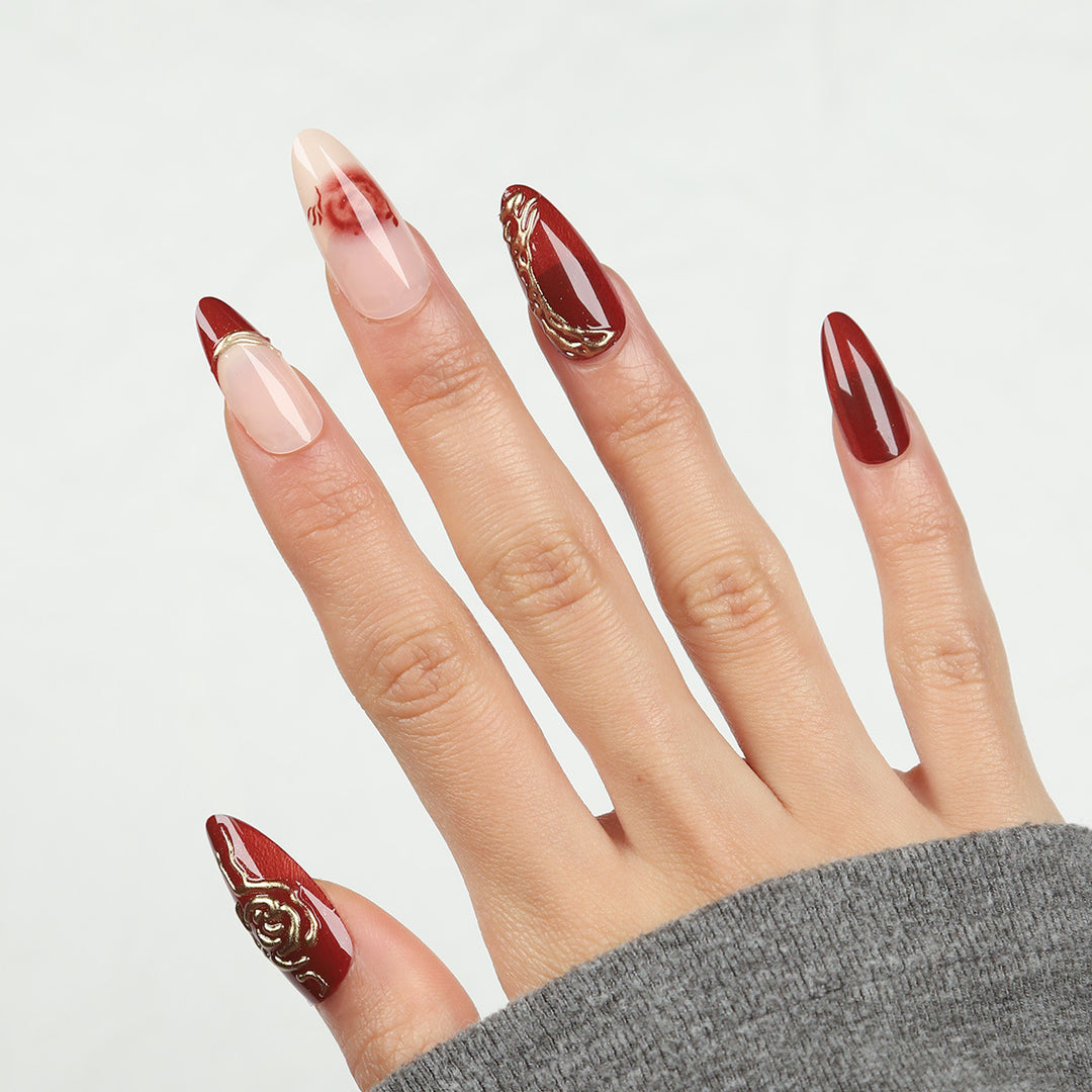 Luxury Artistic Press-On Nails with Embellished Design Bowlift