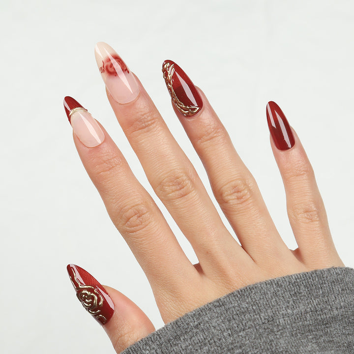 Luxury Artistic Press-On Nails with Embellished Design Bowlift