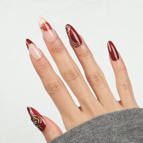 Luxury Artistic Press-On Nails with Embellished Design Bowlift