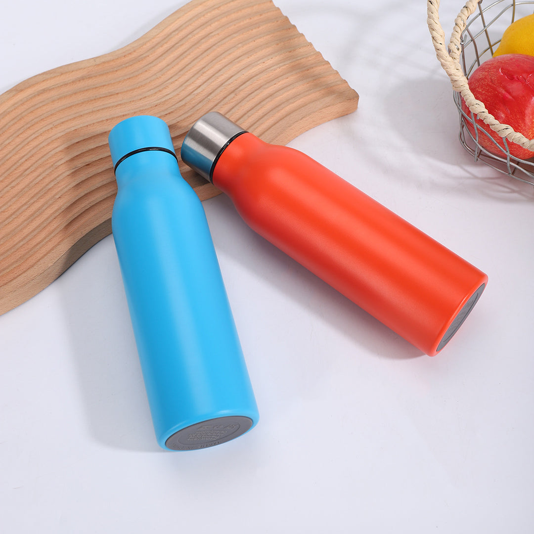 Double-Wall Vacuum Insulated Stainless Steel Slim Travel Bottle With Leakproof Screw Cap And Narrow Ergonomic Neck