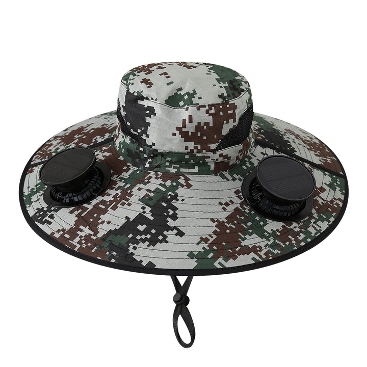 Wide sun hat with integrated solar fans breathable mesh adjustable chin strap Bowlift
