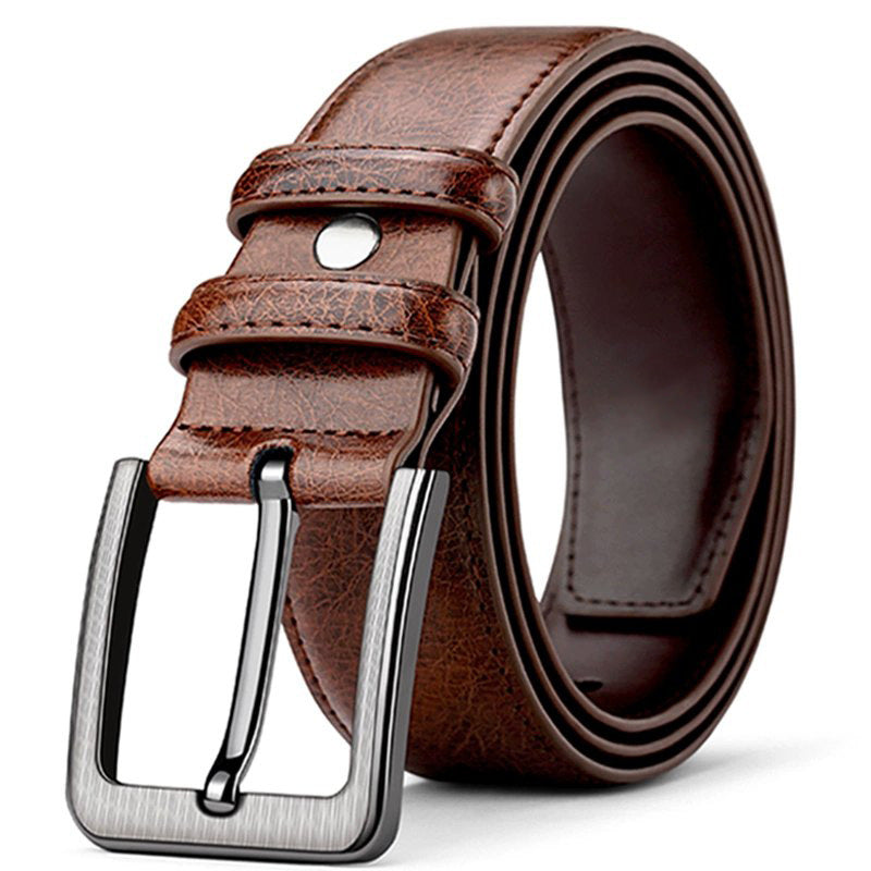 Classic Genuine Leather Dress Belt with Brushed Metal Pin Buckle Bowlift