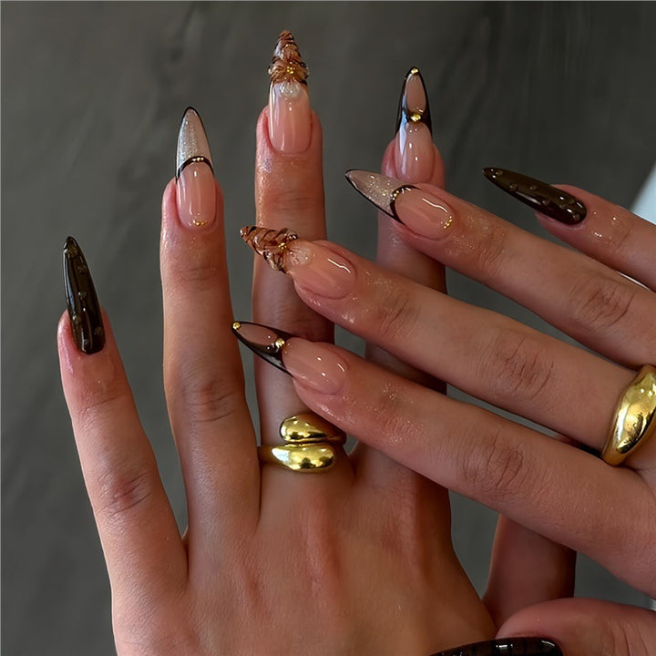 Artistic Stiletto Press-On Nail Art with Butterfly Accents Bowlift