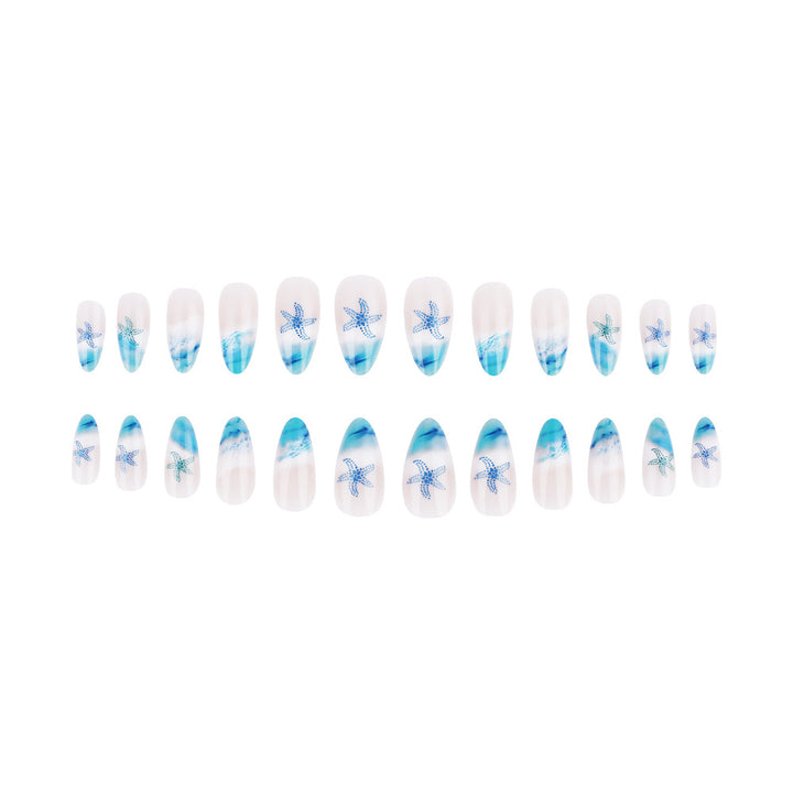 Artistic Press-On Nail Set with Ocean-Inspired Design Bowlift