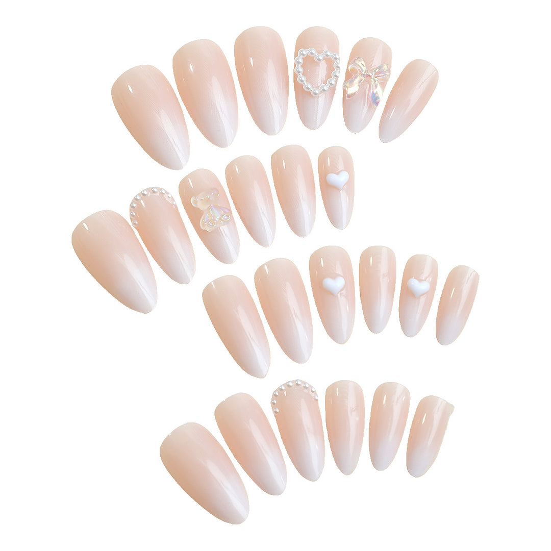 Elegant Press-On Nail Set with Decorative Floral Accents Bowlift