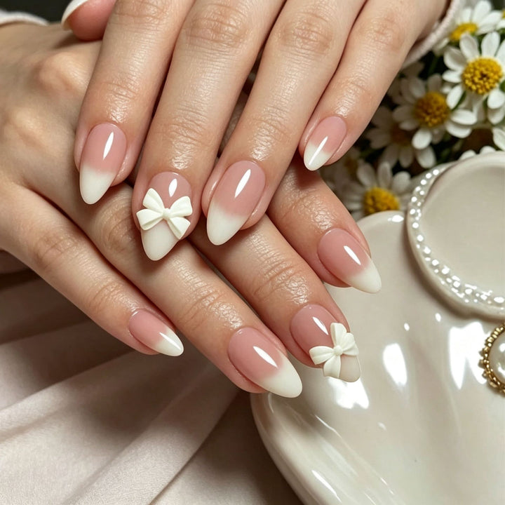 Elegant Bow-Adorned Press-On Nail Tips Bowlift