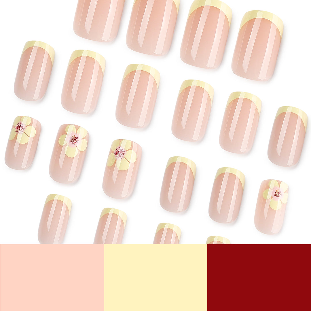 Artistic French-tip nails with floral decorations Bowlift