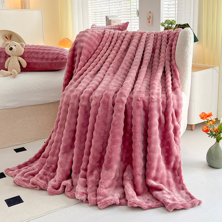 Women Plush Bedspread with Textured Design Bowlift