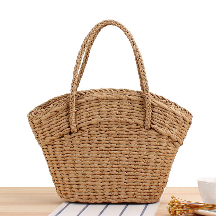 Braided Beach Bag Made of Natural Bast with Sturdy Handles Bowlift