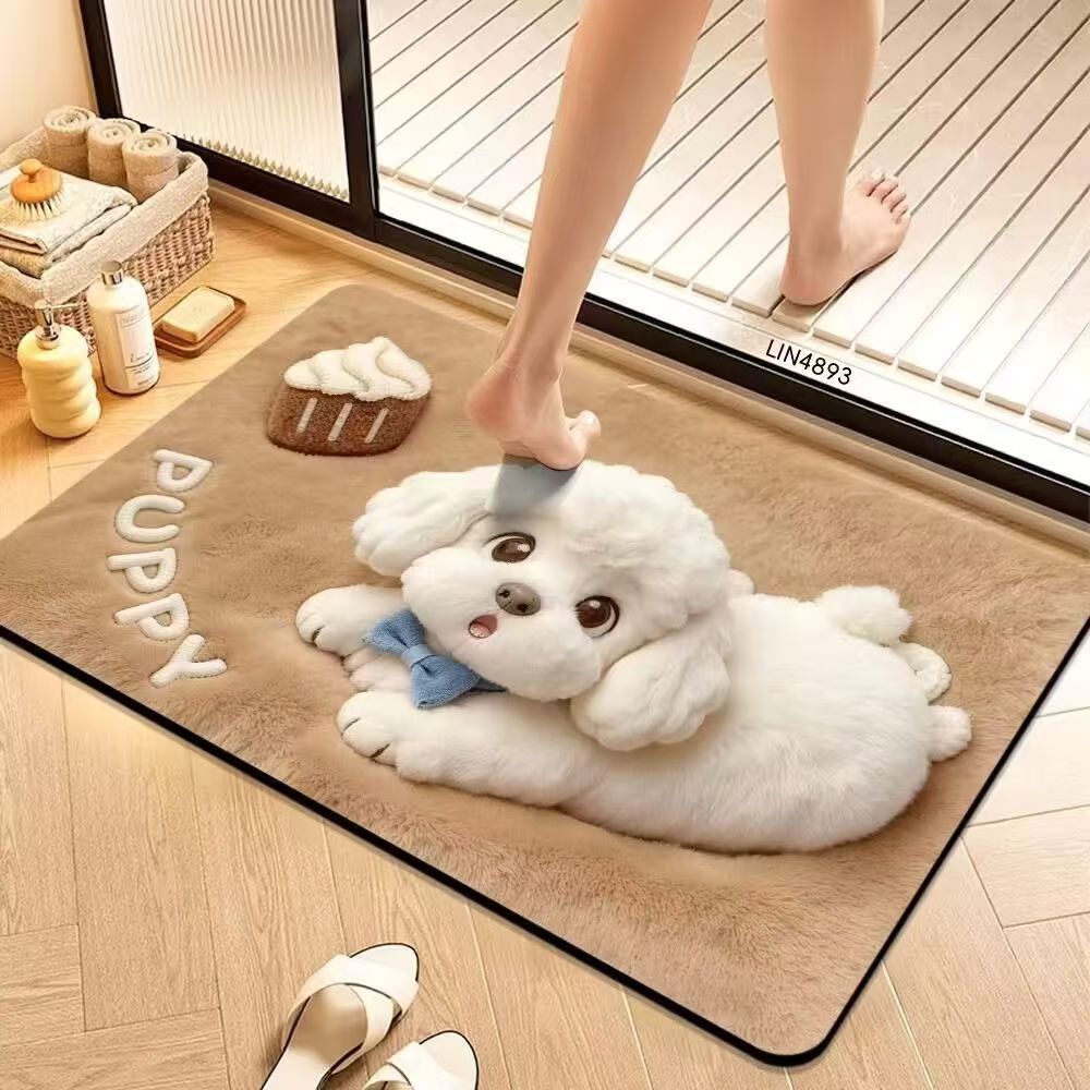 Cute Cartoon Pet-Themed Plush Bath Mat Bowlift