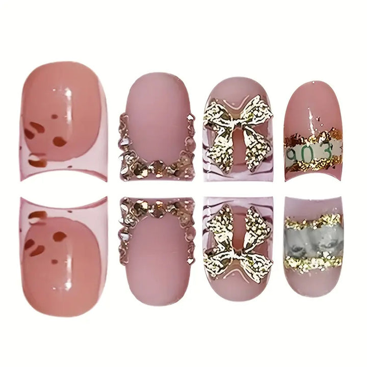Decorative Gold-Accented Press-On Nail Art Bowlift
