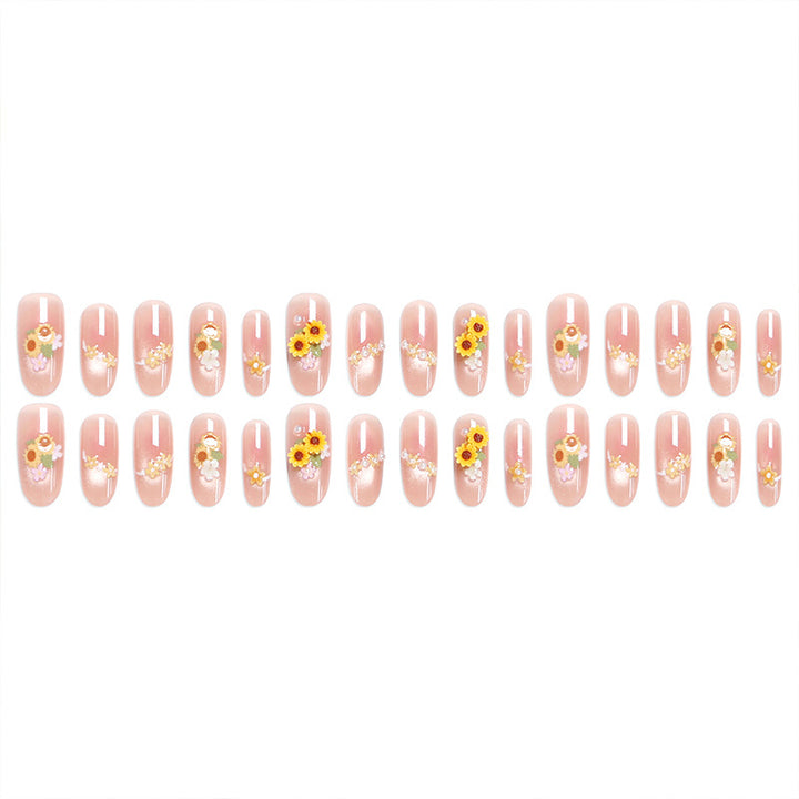 Artificial Nail Set with Luxurious Floral Decorations Bowlift