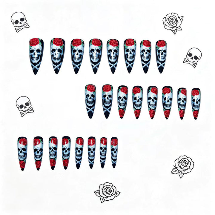 Skulled Floral Nail Art Design Bowlift