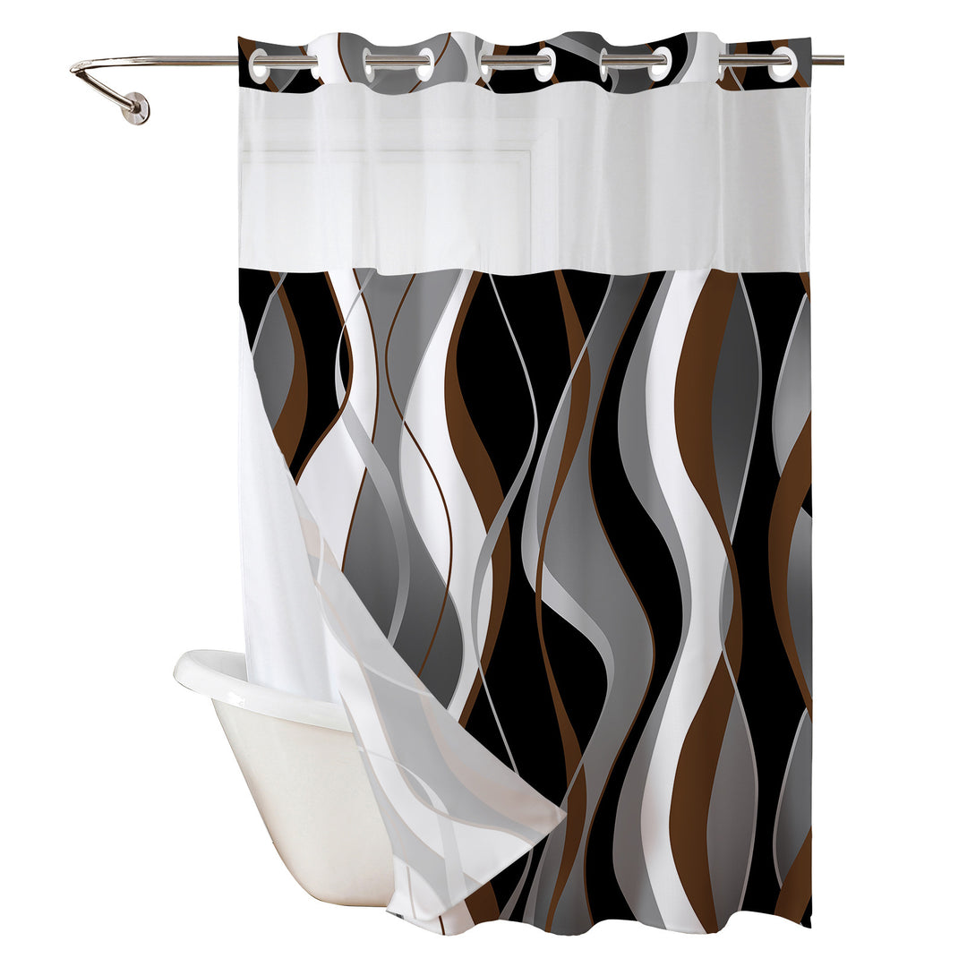 Modern Abstract Wave Pattern Shower Curtain Bowlift