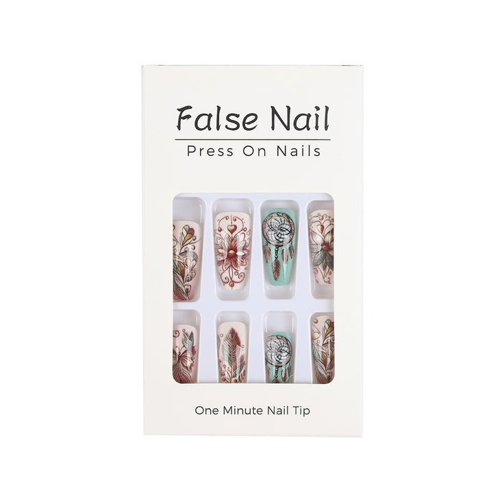Artificial nails with floral patterns and dreamcatcher motif Bowlift