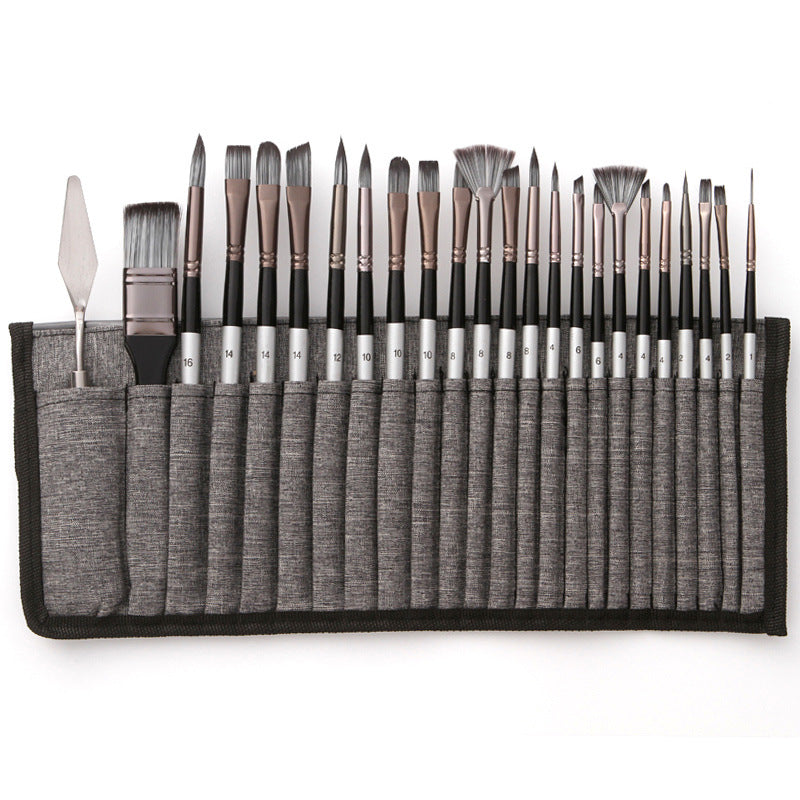 Brush set 24-piece with roll-up case and palette knife | Bowlift
