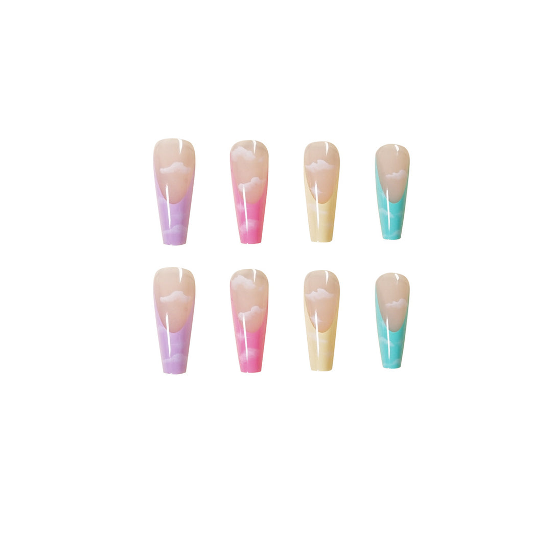 Artistic Acrylic Nails with Cloud Design Bowlift