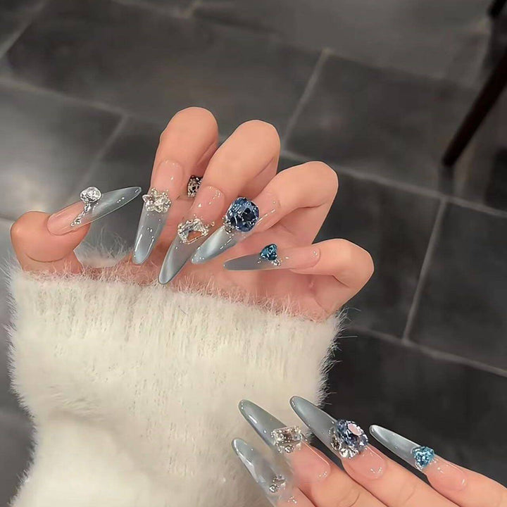 Glamorous Stiletto Nail Extensions with Crystals Bowlift