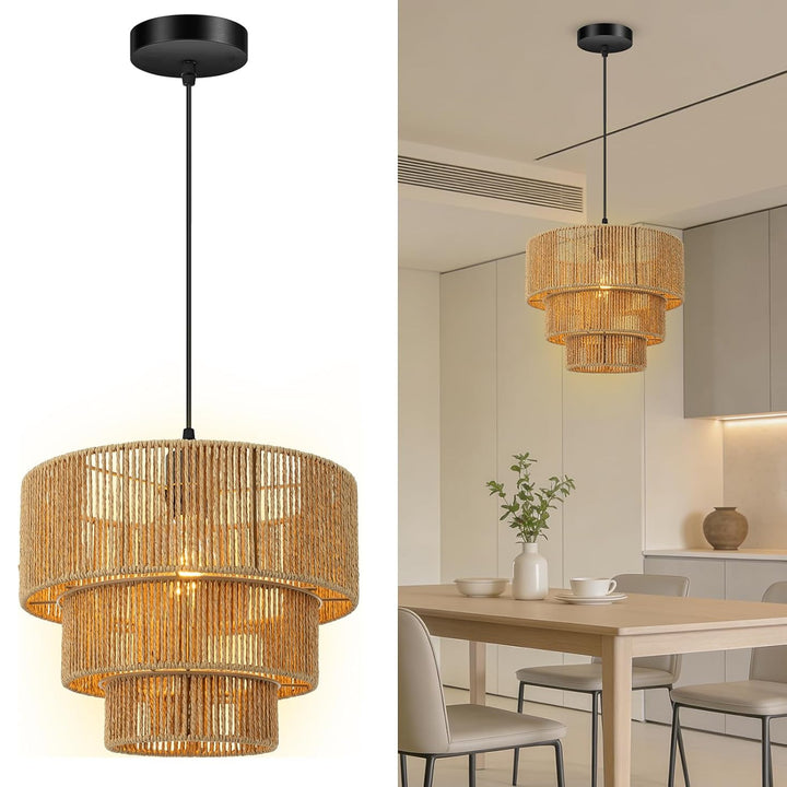Elegant hanging lamp with rattan details Bowlift