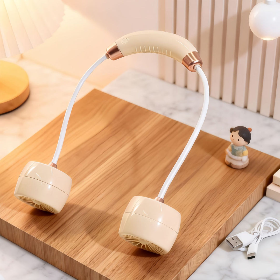 Women Portable Neck Fan with Flexible Design and Integrated USB Port Bowlift