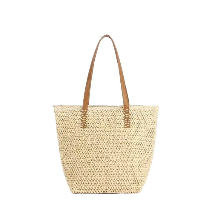 Handbag Made of Woven Natural Material with Leather Carrying Handles Bowlift