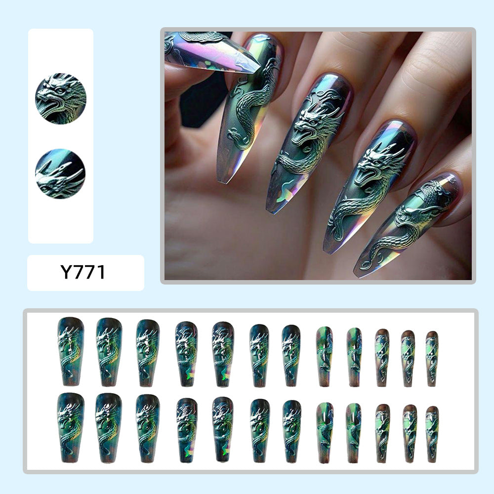 Artificial nails with impressive dragon relief Bowlift
