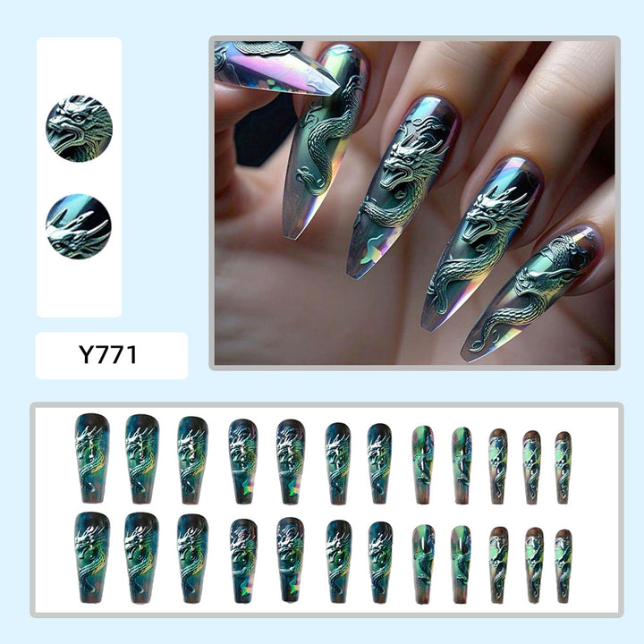 Artificial nails with impressive dragon relief Bowlift