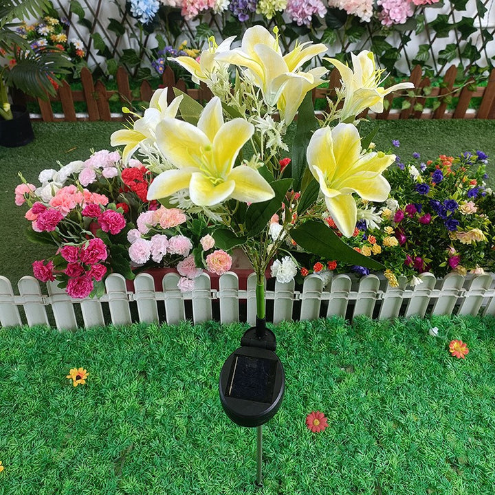 Solar-Powered Lifelike Lily Bloom Landscape Stake With Micro-LED Cluster And Telescopic Ground Spike Bowlift