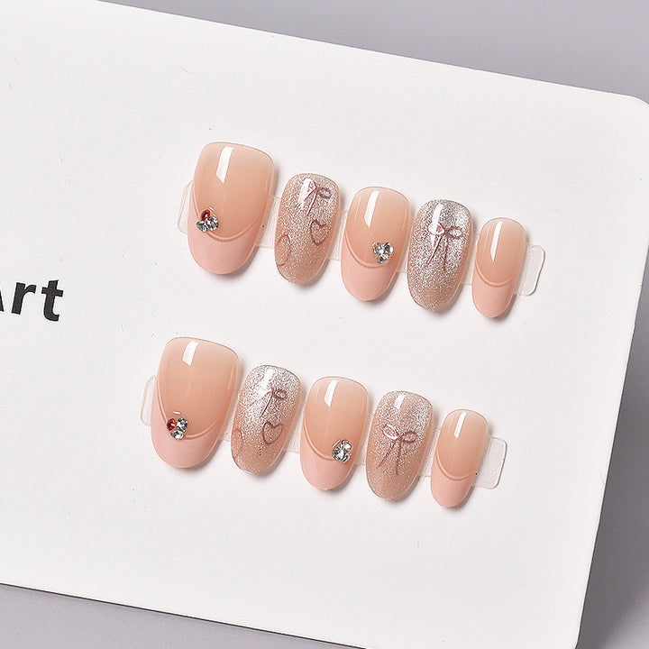 Glamorous Heart-Themed Press-On Nail Set Bowlift
