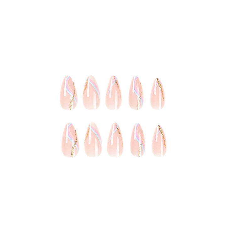 Artful Nail Extensions with Glamorous Gold Design Bowlift