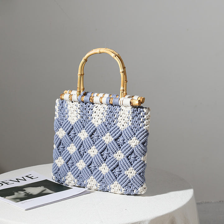 Stylish, Braided Handbag with Unique Checkered Pattern Bowlift