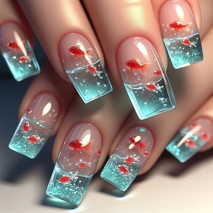 Artifical nails with maritime goldfish design Bowlift