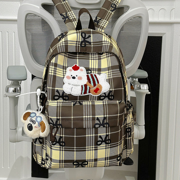 Cute Cartoon-Themed Plaid Backpack