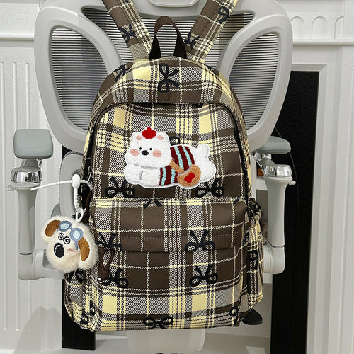 Cute Cartoon-Themed Plaid Backpack