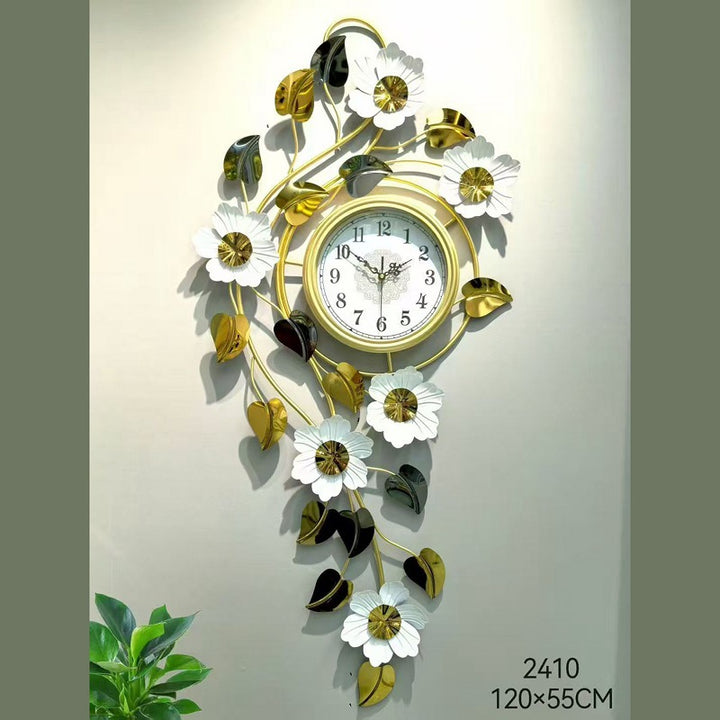 Floral Wall Clock Art with Elegant Metal Frame Bowlift