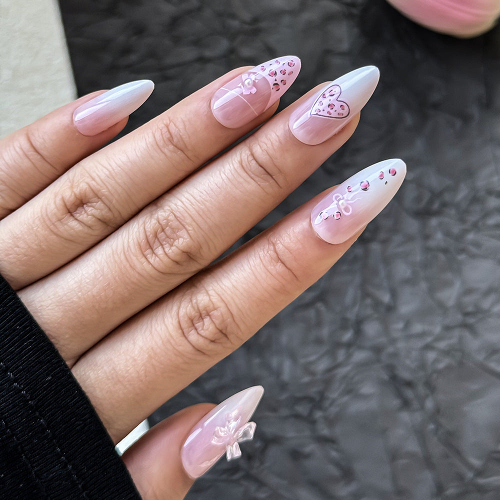 Artistic Heart-Embellished Press-On Nail Set Bowlift