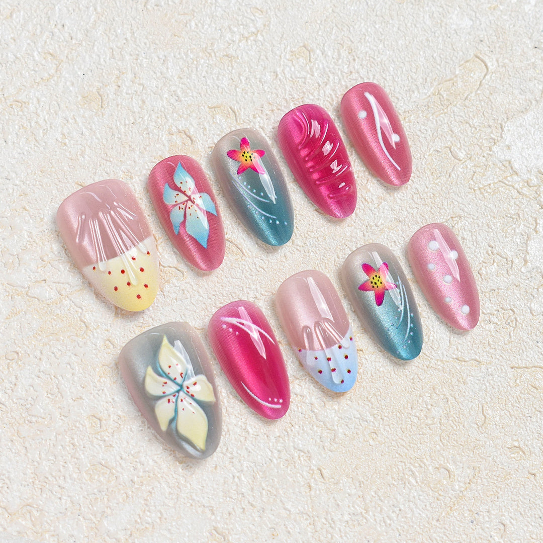 Artistic Floral Design Press-On Nail Set Bowlift
