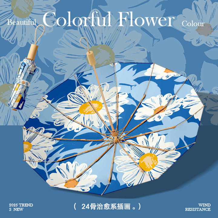 Ladies stylish and lightweight folding umbrella with elegant floral pattern Bowlift