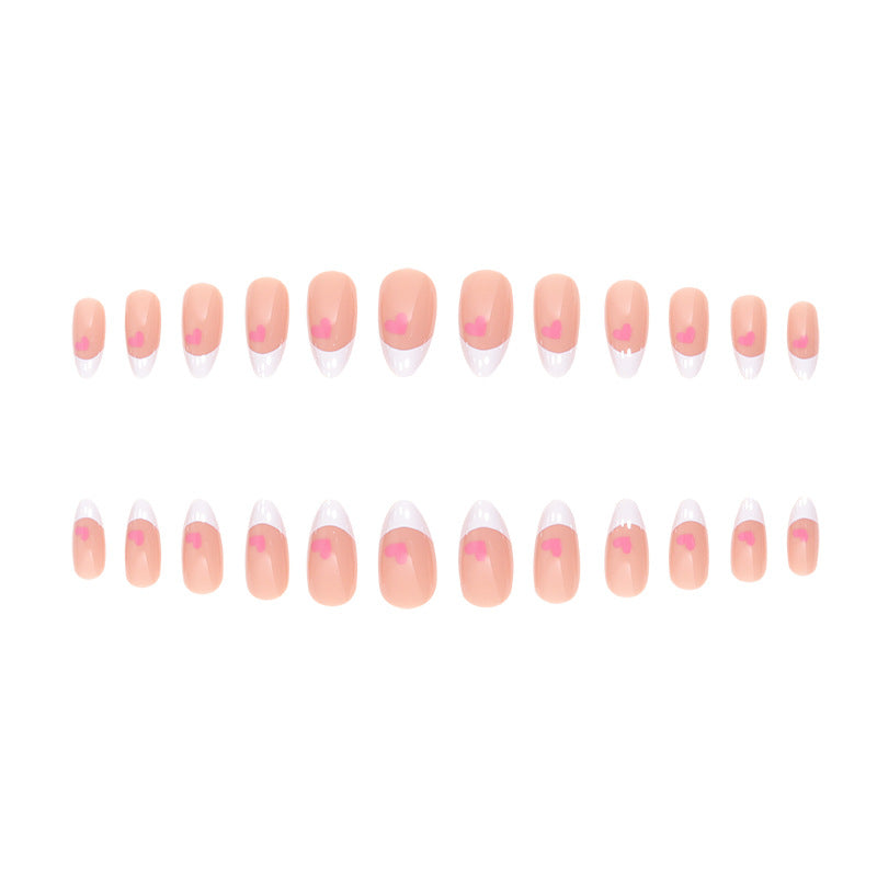 Elegant Heart-Accent French Tip Press-On Nails Bowlift