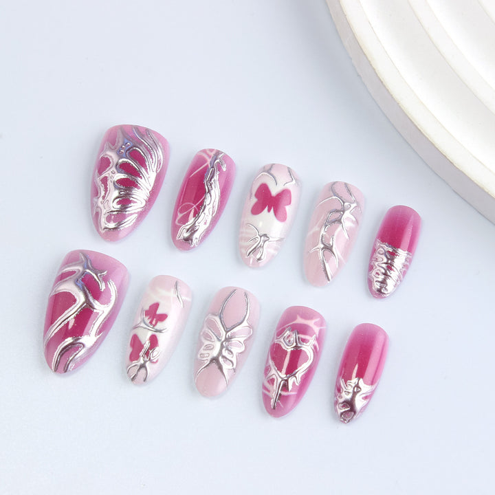 Artistic Butterfly-Themed Press-On Nails Bowlift