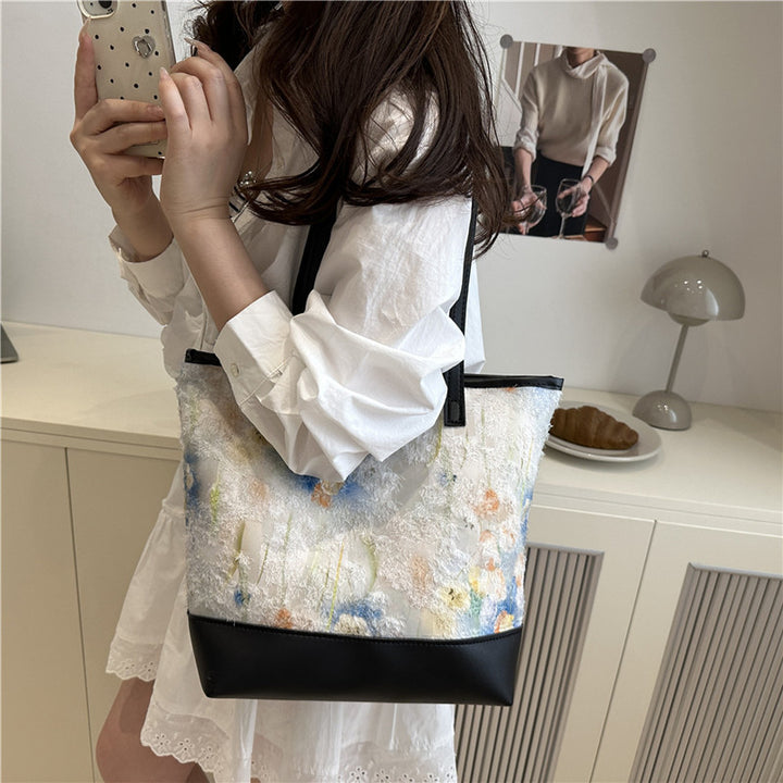 Artistic Floral Embroidered Tote Bag Bowlift
