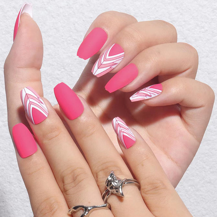 Trendy Geometric Pattern Long Press-On Nails Bowlift